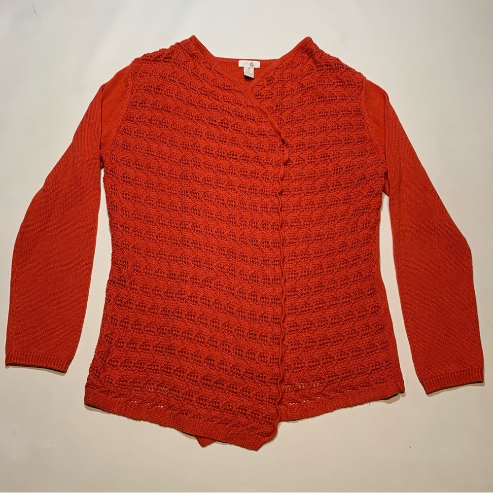 Chicos Crochet Knit Open Cardigan Sweater Size 2 Large Boho Festival Layering
